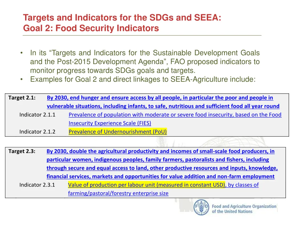 targets and indicators for the sdgs and seea goal