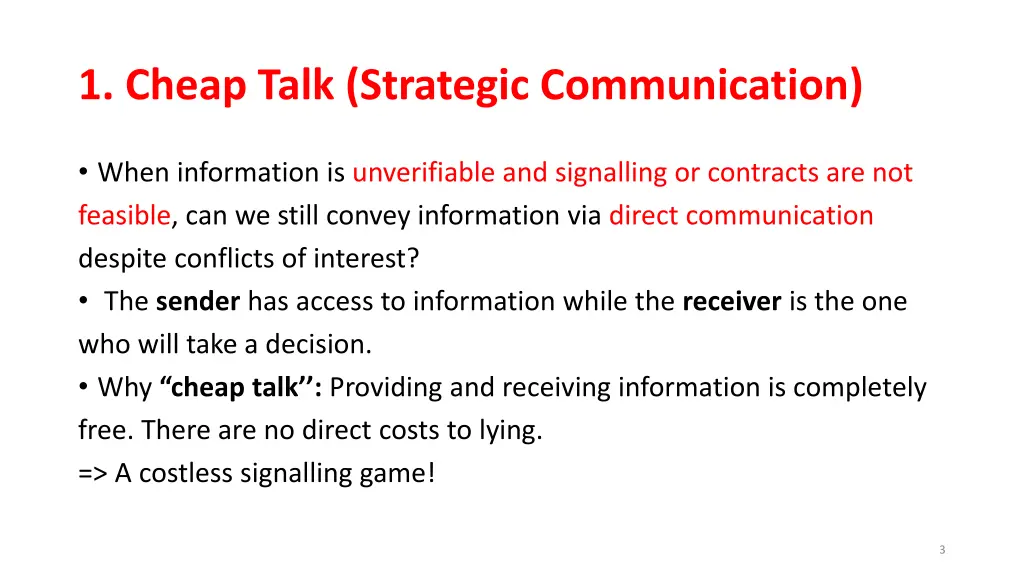 1 cheap talk strategic communication