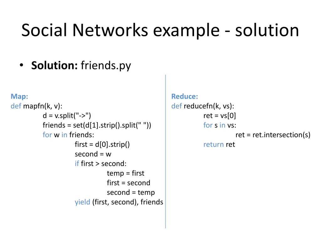 social networks example solution