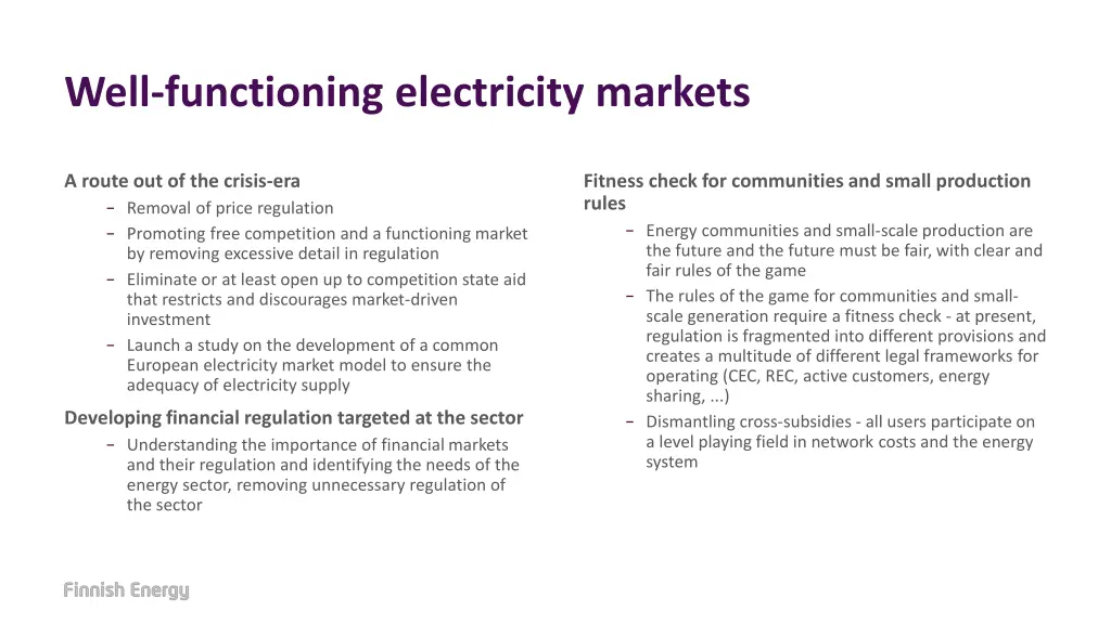 well functioning electricity markets