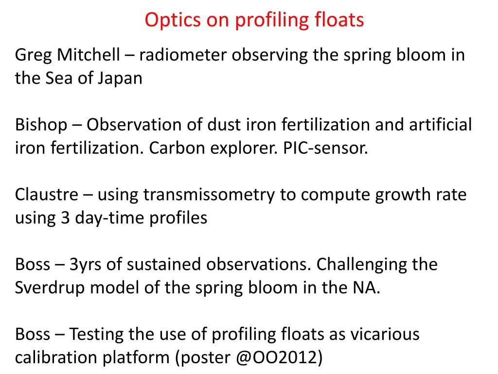 optics on profiling floats