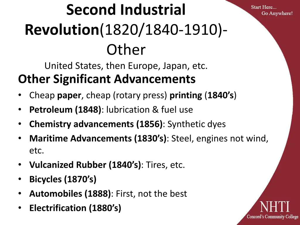 second industrial revolution 1820 1840 1910 other