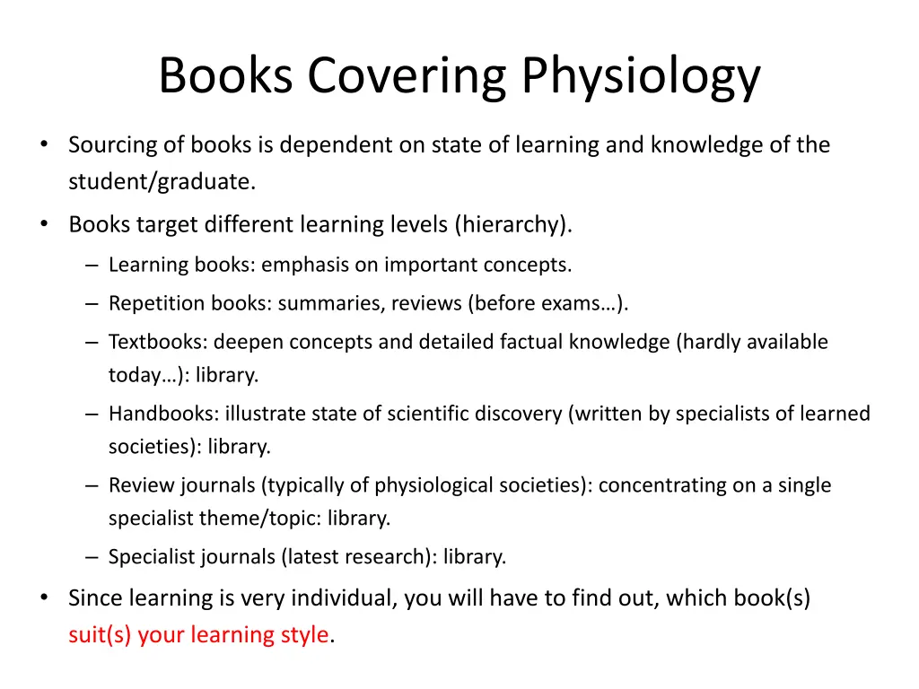 books covering physiology