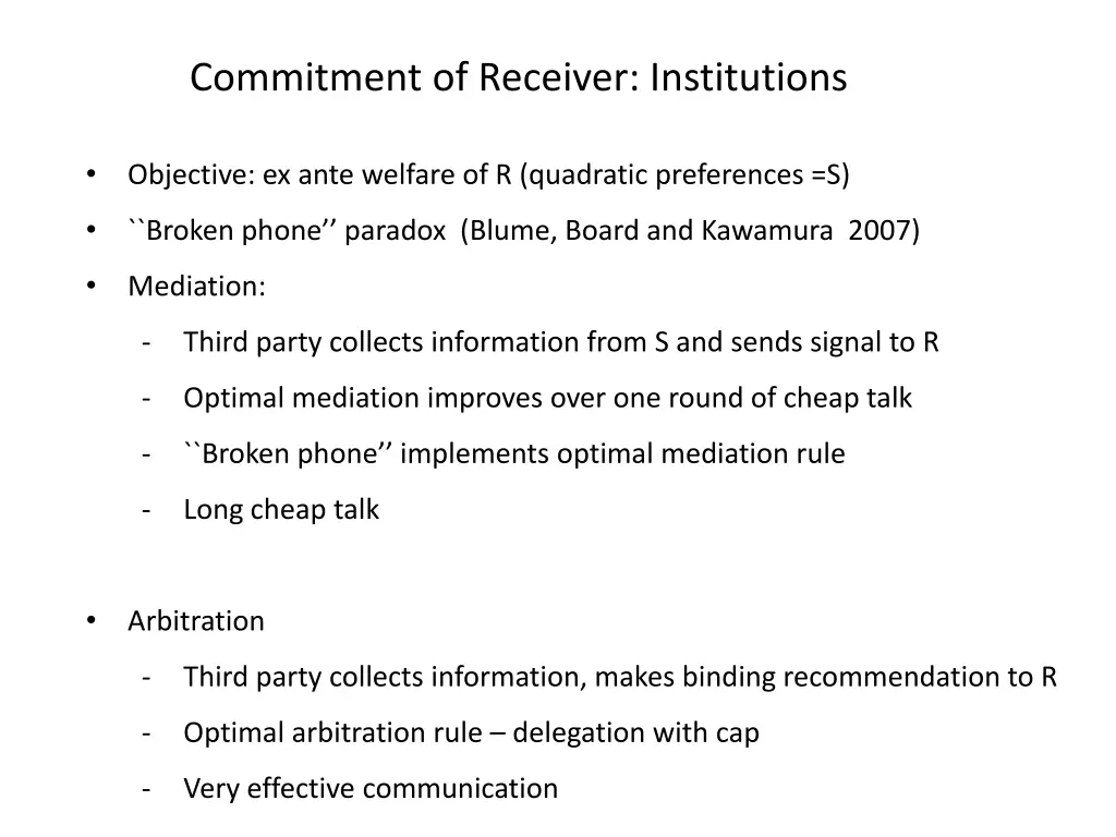 commitment of receiver institutions