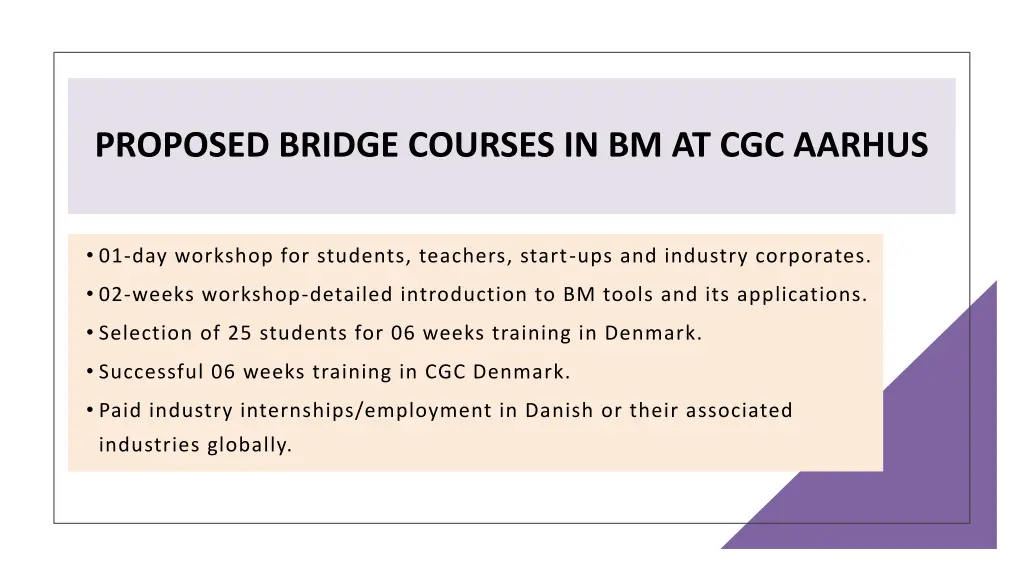 proposed bridge courses in bm at cgc aarhus