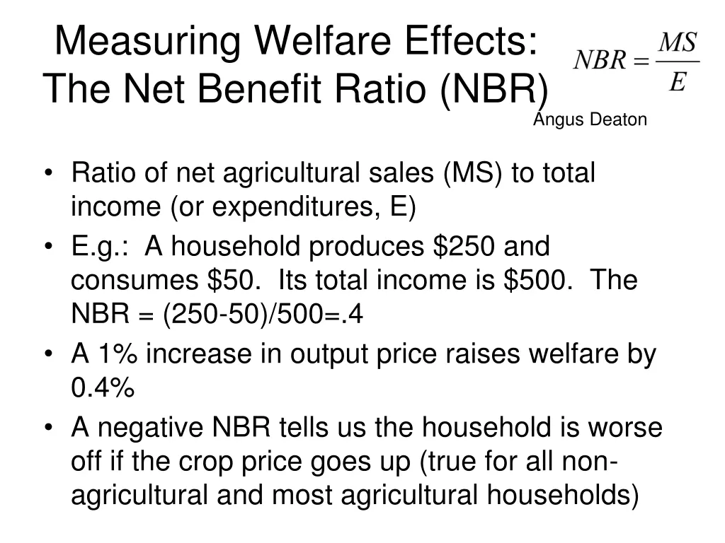 measuring welfare effects the net benefit ratio