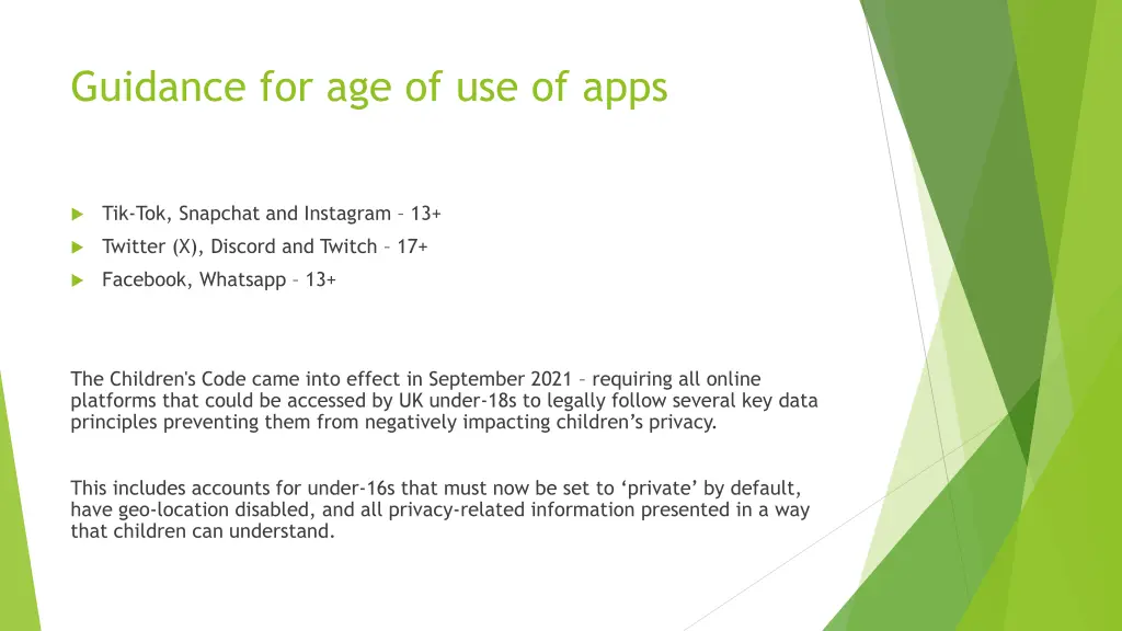 guidance for age of use of apps