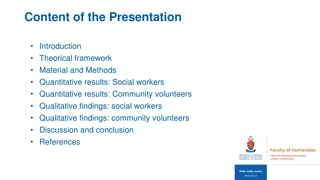 content of the presentation