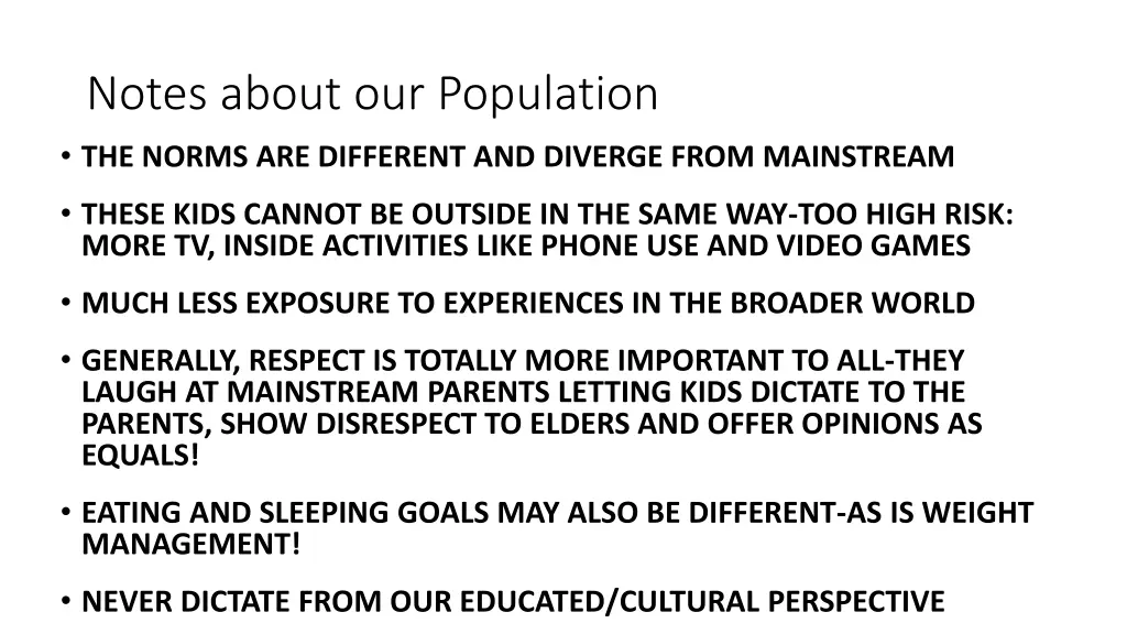 notes about our population the norms