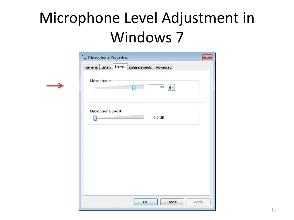 microphone level adjustment in windows 7 1