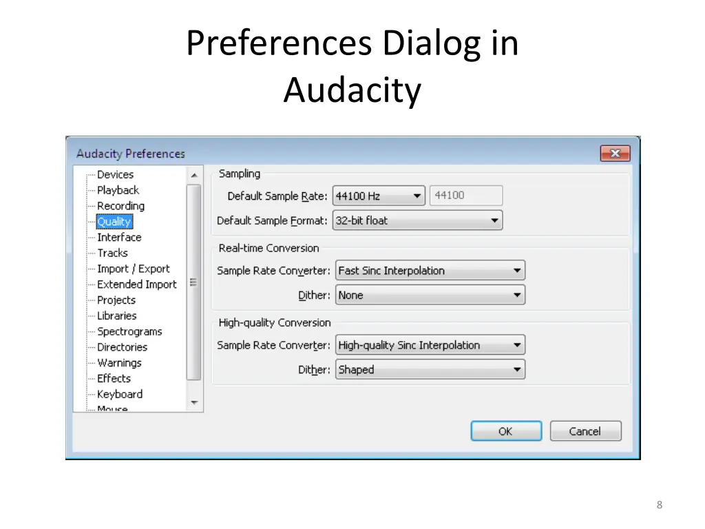 preferences dialog in audacity