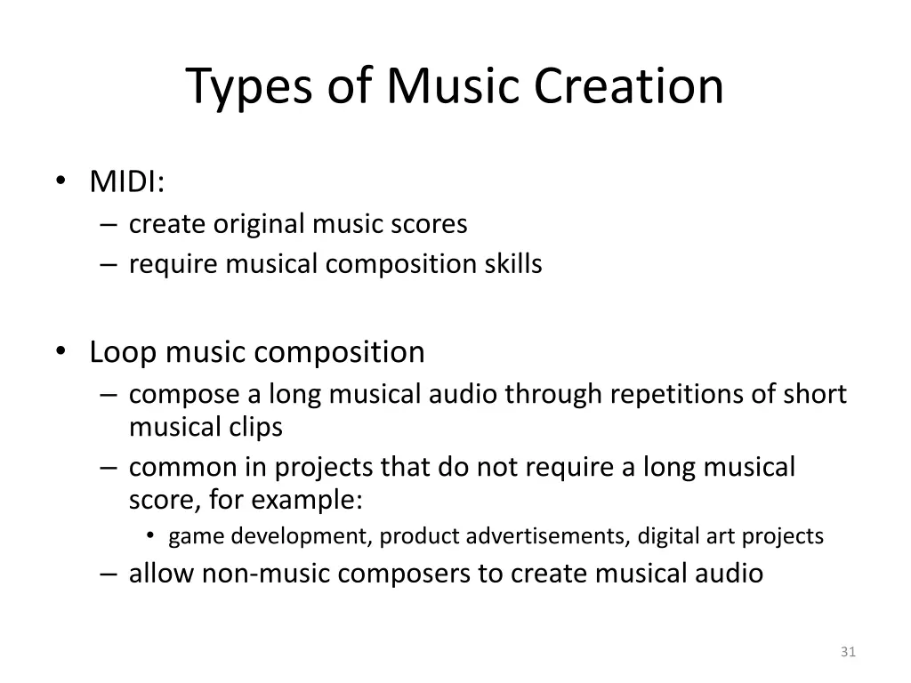 types of music creation