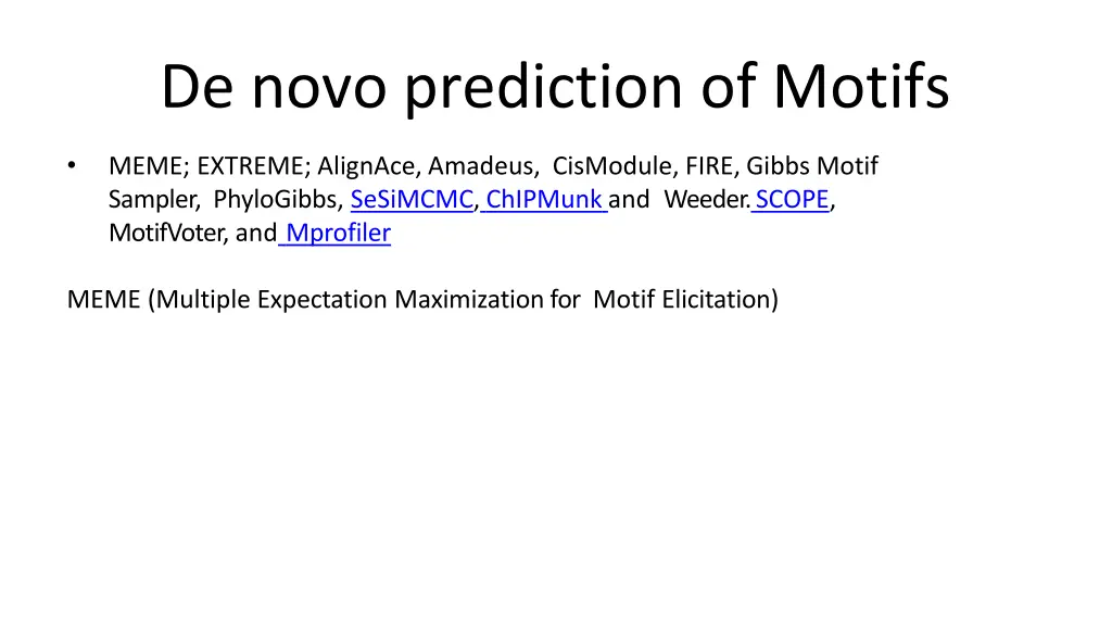 de novo prediction of motifs