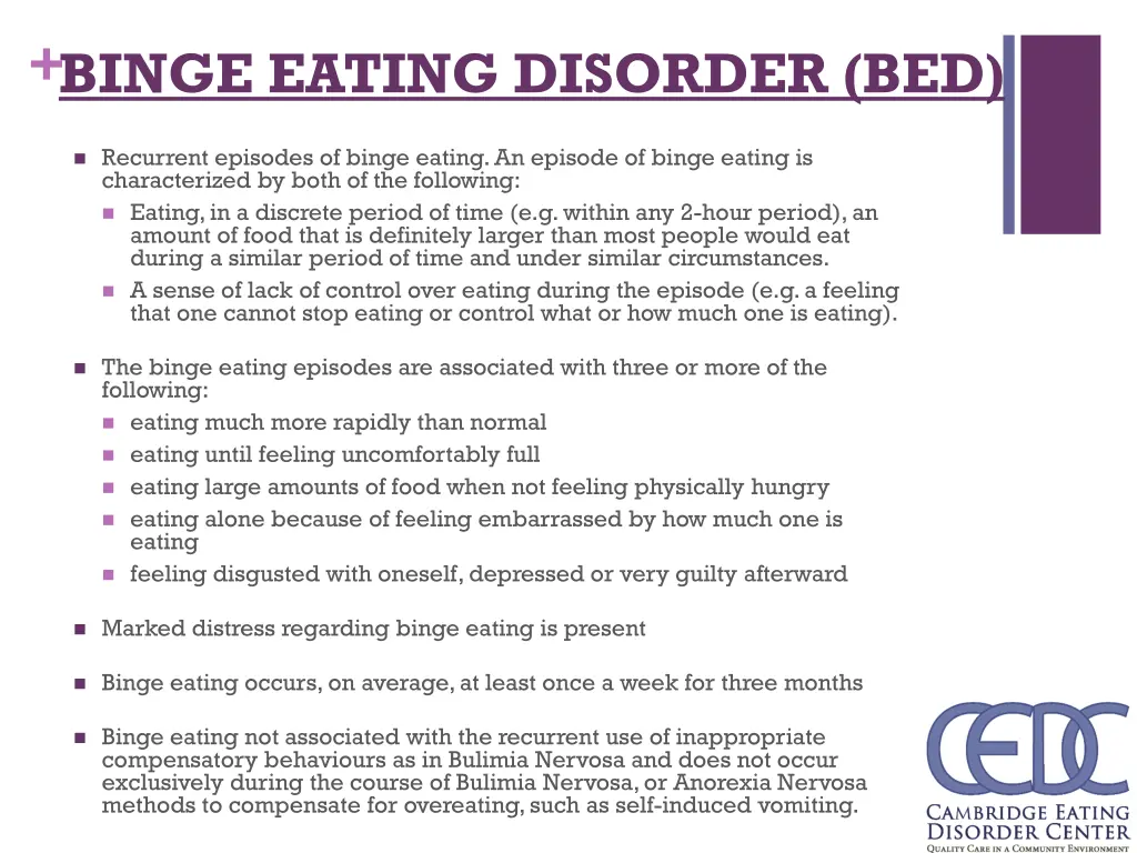 binge eating disorder bed