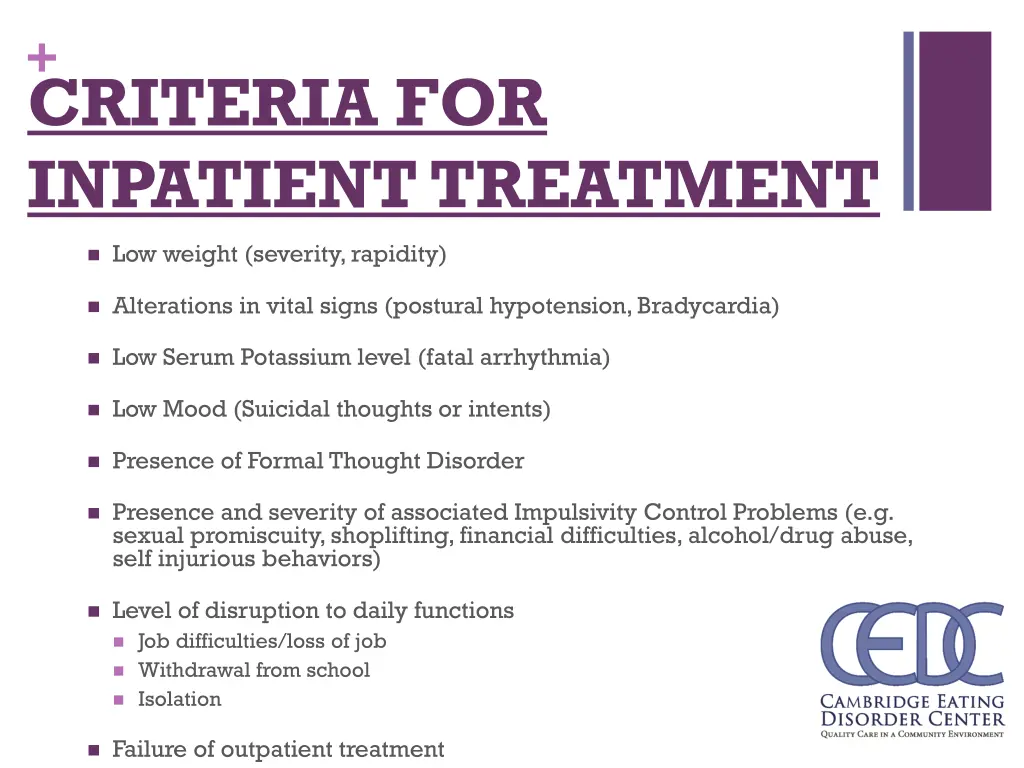 criteria for inpatient treatment