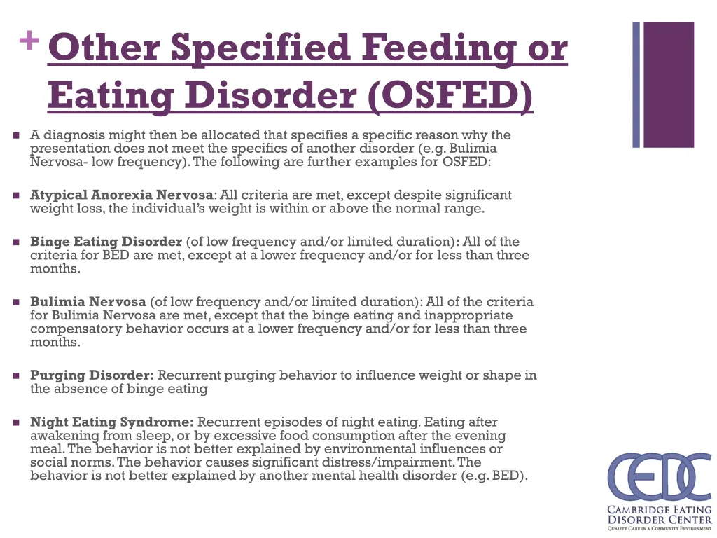 other specified feeding or eating disorder osfed