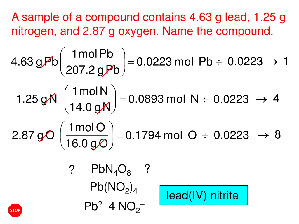 a sample of a compound contains 4 63 g lead