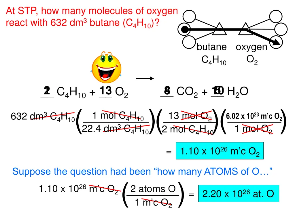 at stp how many molecules of oxygen react with