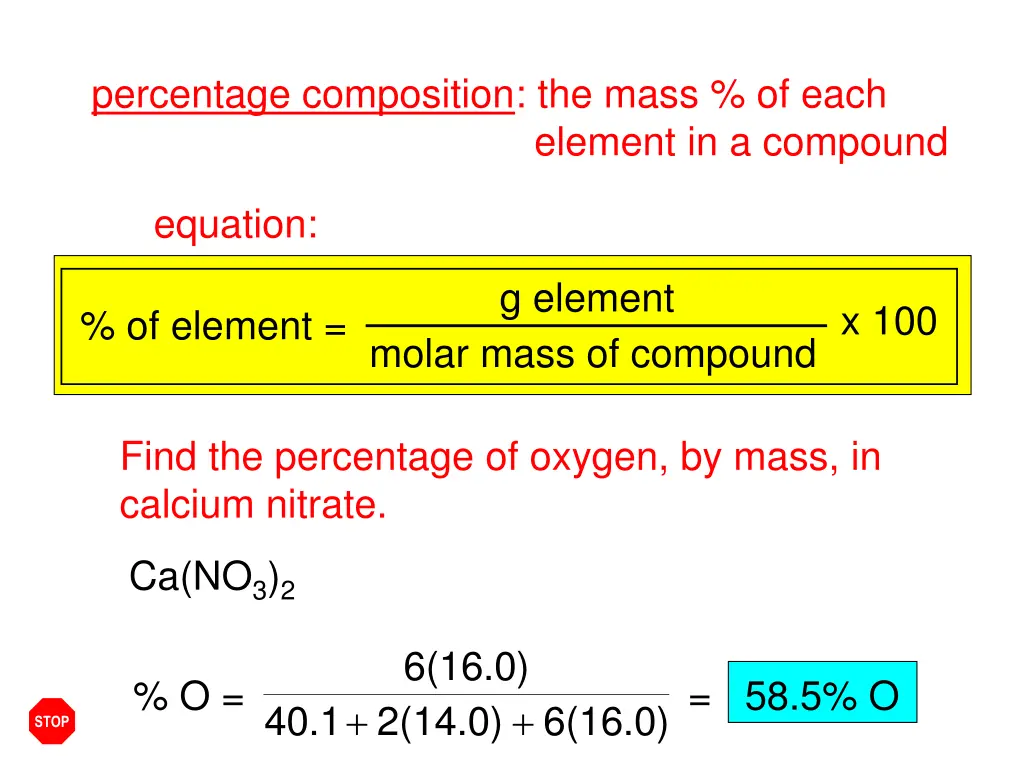 percentage composition the mass of each