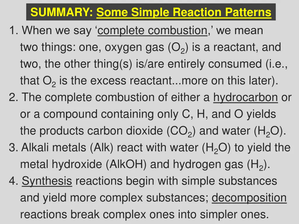 summary some simple reaction patterns