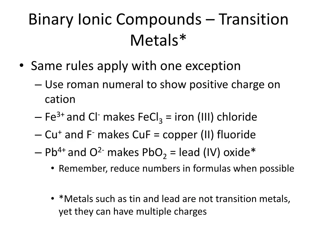 binary ionic compounds transition metals