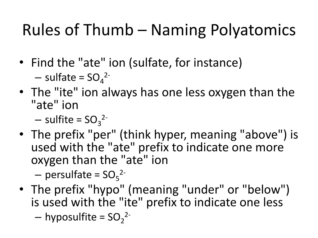 rules of thumb naming polyatomics