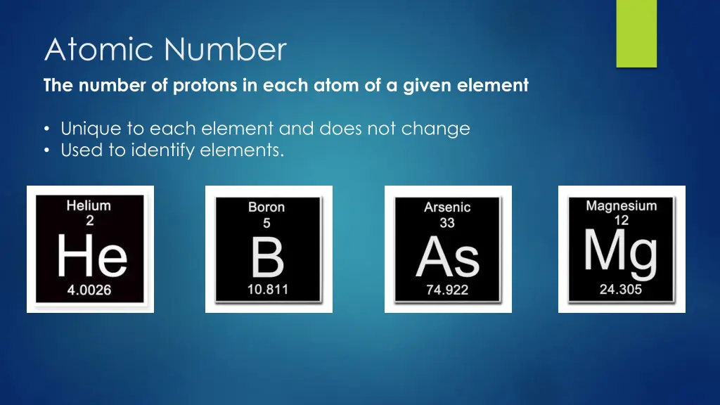 atomic number the number of protons in each atom