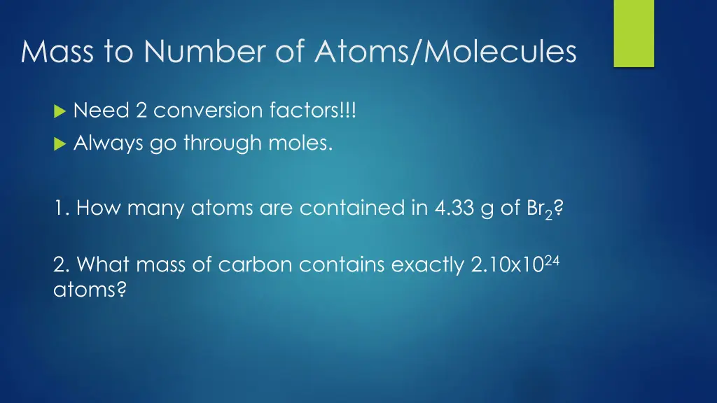 mass to number of atoms molecules