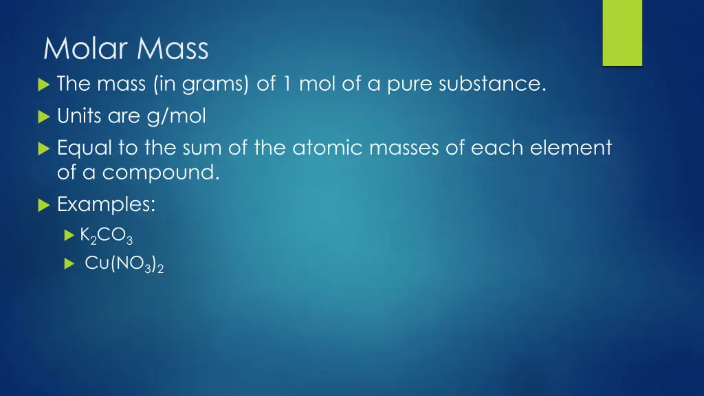 molar mass the mass in grams of 1 mol of a pure