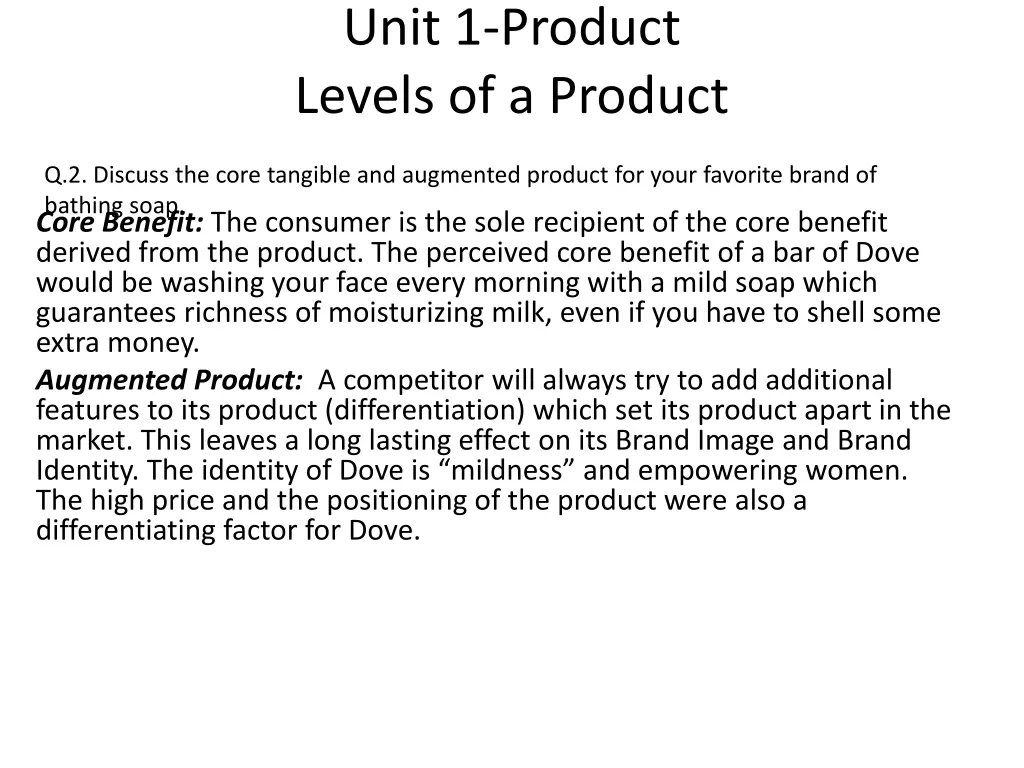 unit 1 product levels of a product 1