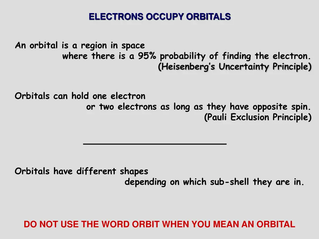 electrons occupy orbitals