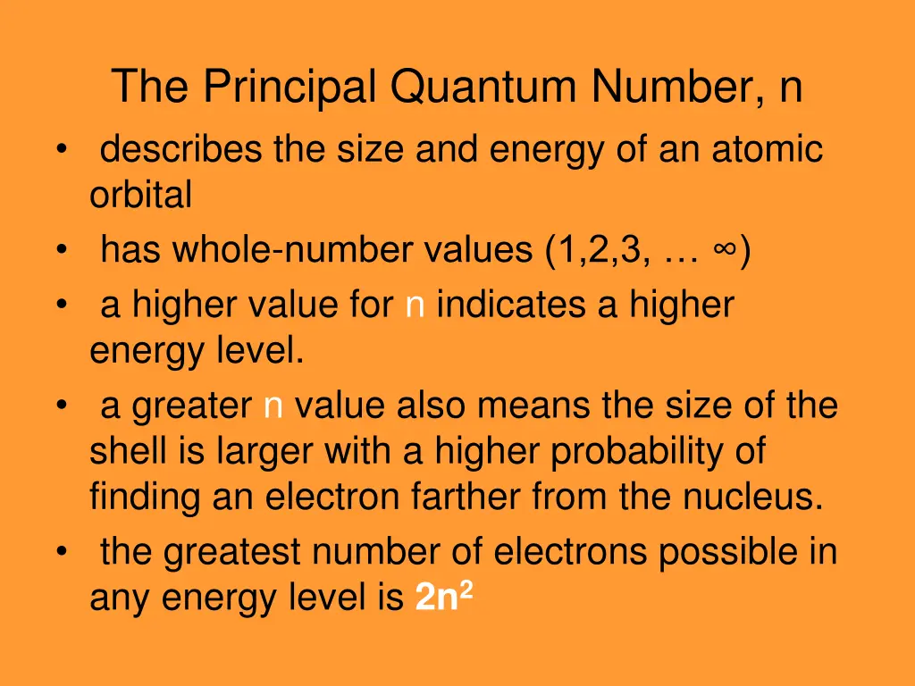 the principal quantum number n describes the size