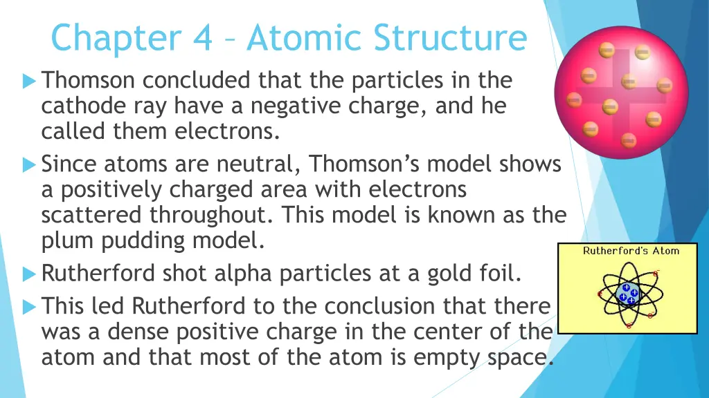 chapter 4 atomic structure thomson concluded that