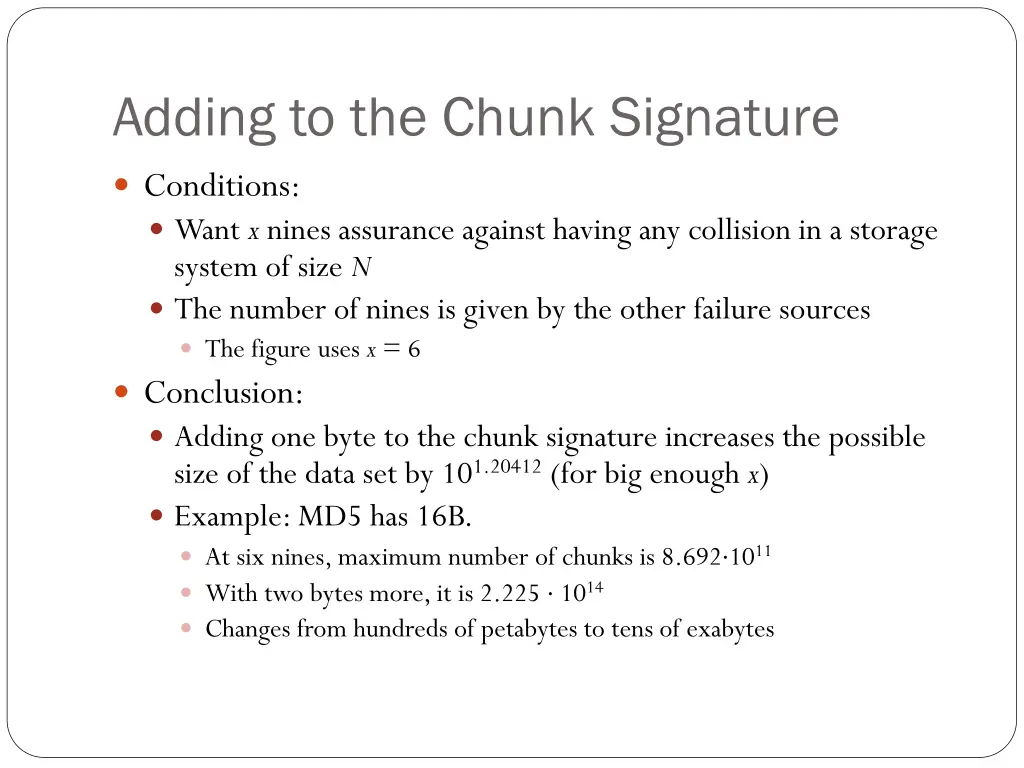 adding to the chunk signature 2