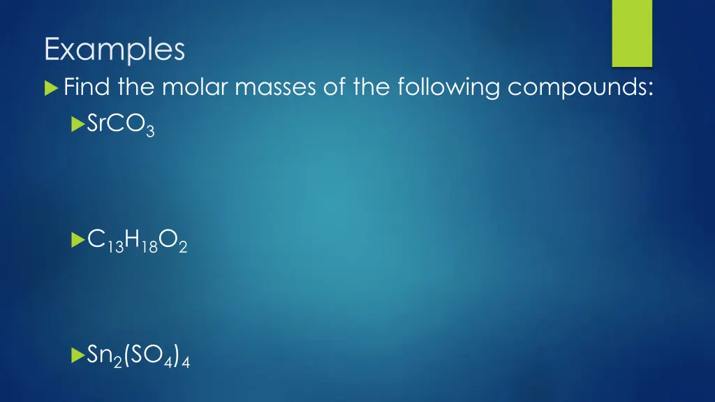 examples find the molar masses of the following