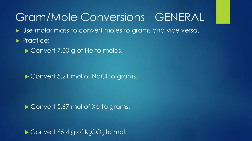 gram mole conversions general