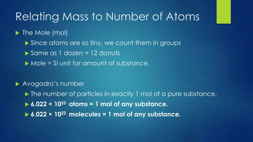 relating mass to number of atoms