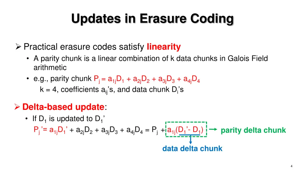 updates in erasure coding