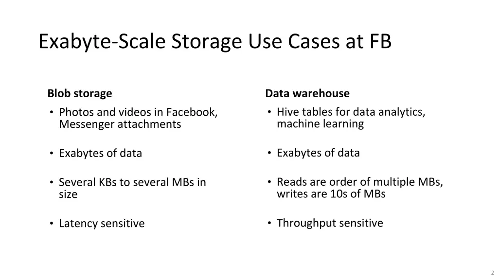 exabyte scale storage use cases at fb