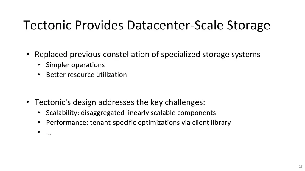 tectonic provides datacenter scale storage