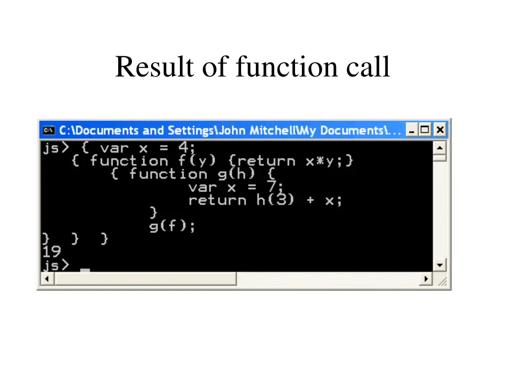 result of function call