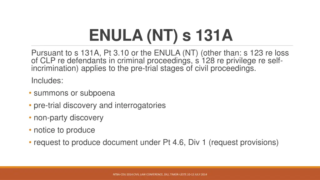 enula nt s 131a pursuant to s 131a