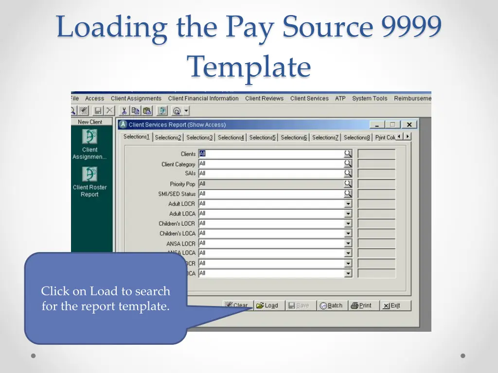 loading the pay source 9999 template