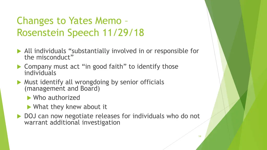 changes to yates memo rosenstein speech 11 29 18