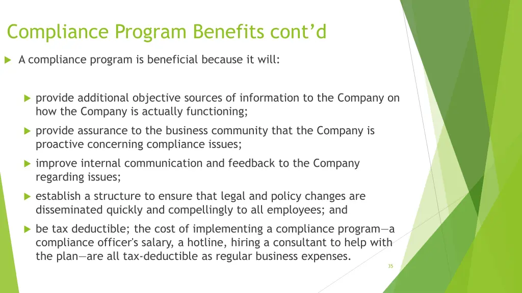 compliance program benefits cont d