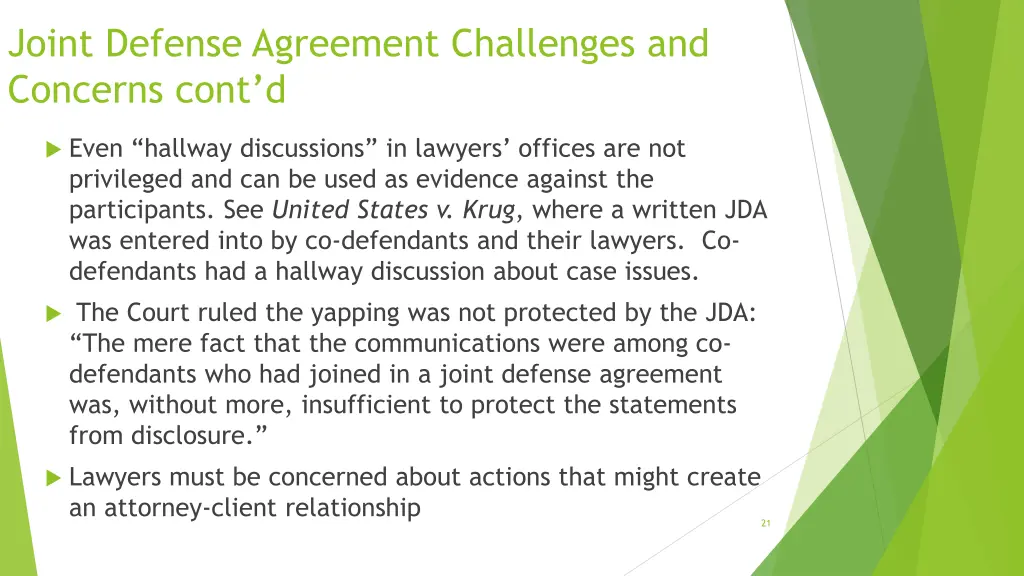 joint defense agreement challenges and concerns 1