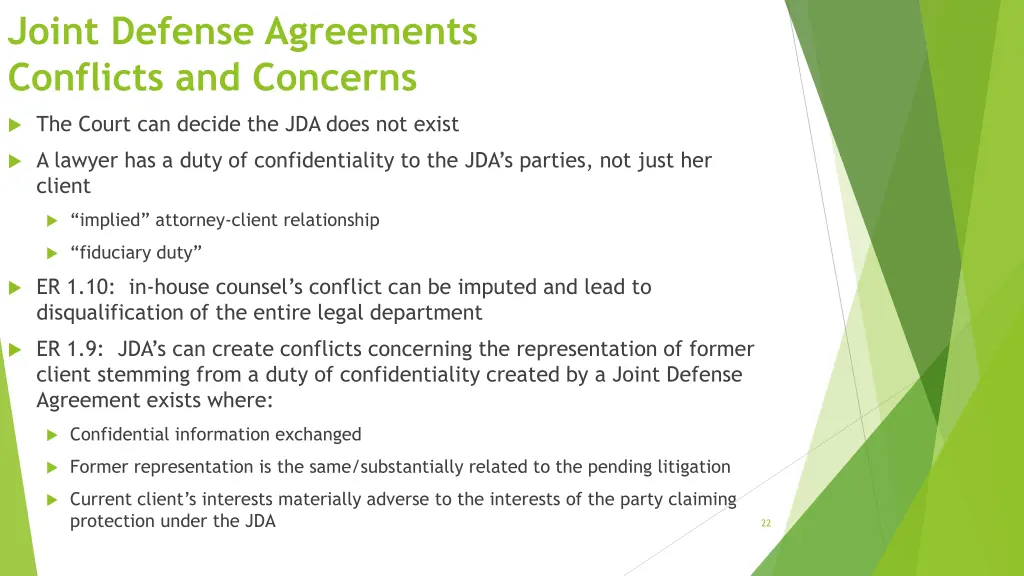 joint defense agreements conflicts and concerns