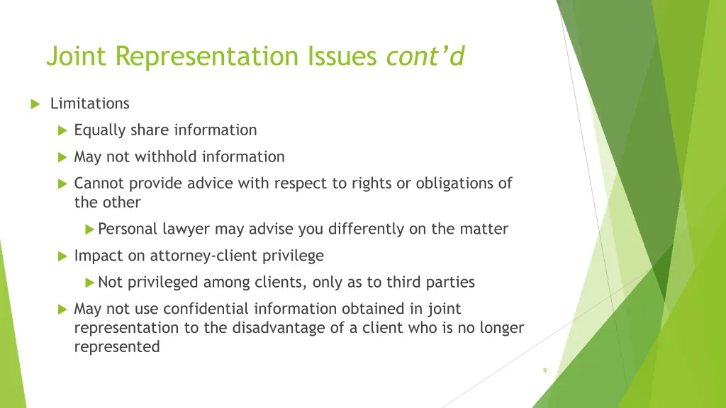 joint representation issues cont d 1