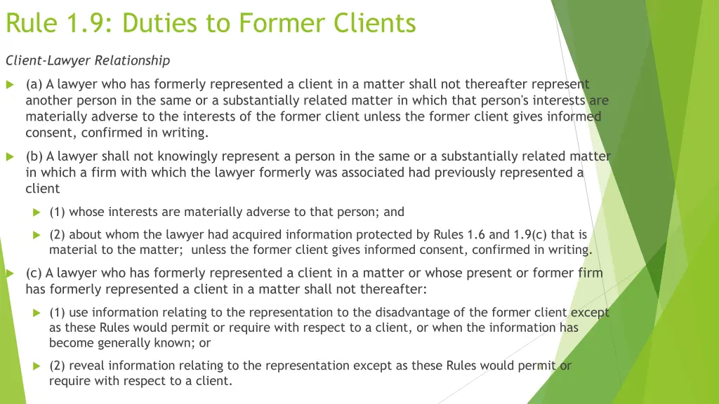 rule 1 9 duties to former clients