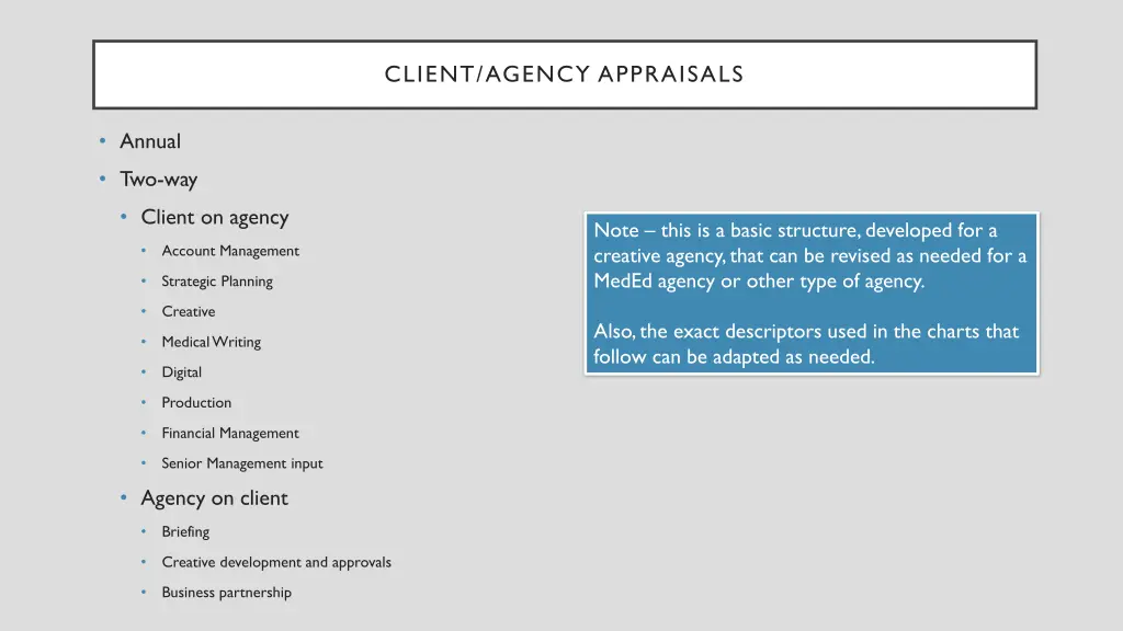 client agency appraisals